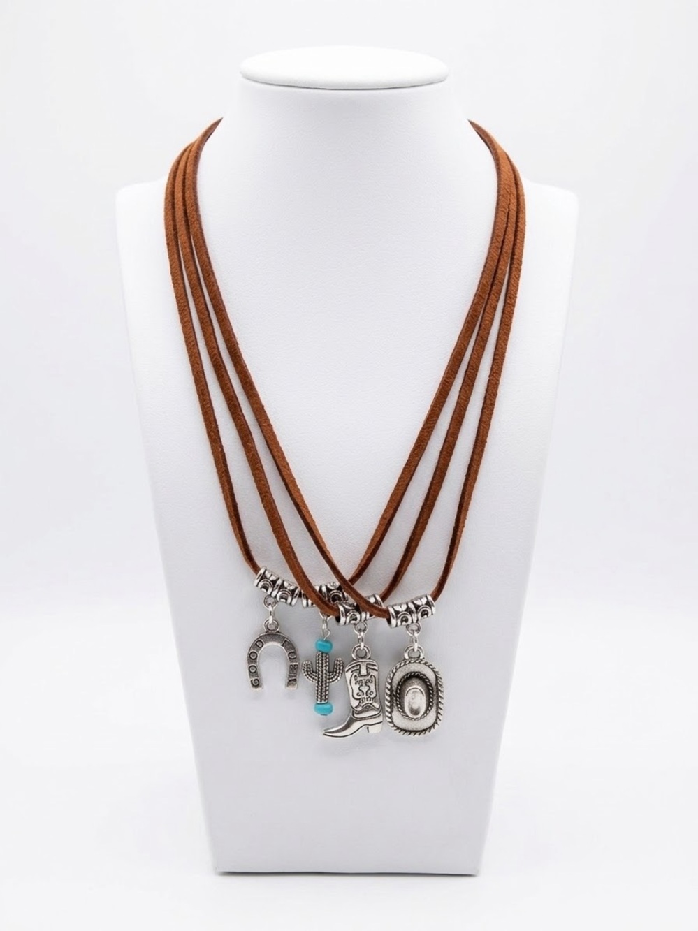 Western Charm Brown Multi-Strand Necklace with Silver Pendants - NEW!